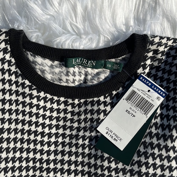 Ralph Lauren Houndstooth Sweater LRL Black White Fine Knit Blouse Women's XS NWT - Picture 8 of 11